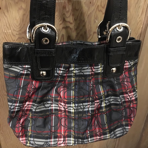 COACH π Poppy Glam Glitter Tartan Plaid Hobo Tote - Picture 8 of 13